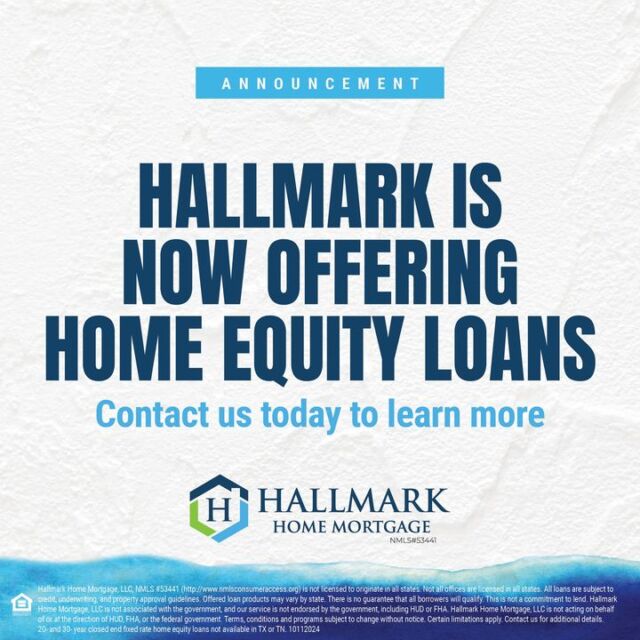 Hallmark is always looking for more ways to serve you! Contact us today to see if a home equity loan is the right option for you! https://www.hallmarkhomemortgage.com/ #HHM #yourcommunitylender